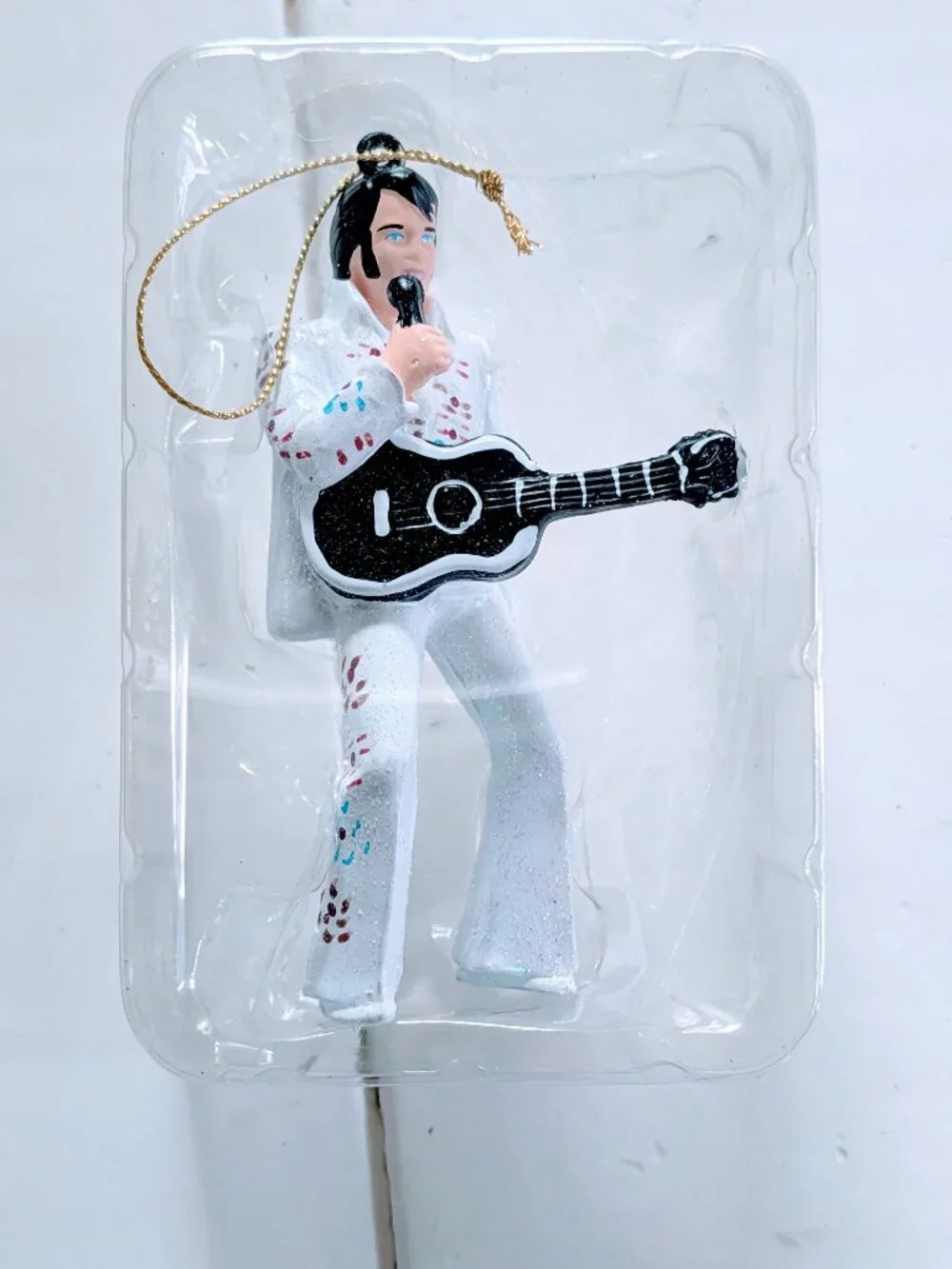 Kurt Adler Elvis Presley Jeweled Christmas Ornament White Jumpsuit Cape Guitar